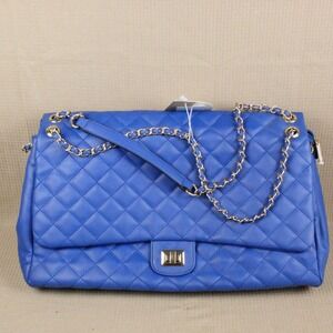Calin Collection Quilted Blue Vegan Leather Travel Duffel Bag Carry On Bag